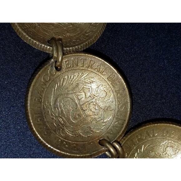 Vintage 1970s Peruvian Coin Bracelet Signed Dated Coins 7.5 Inch Hook Clasp - Picture 9 of 10